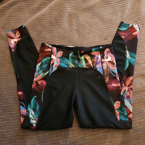 NWOT Black Jungle Orchid Floral Hurley Stretch Pants